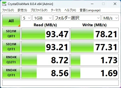 SDカードスロットのCrystalDiskMarkの画像