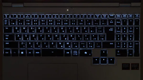 mouse B5-A7A01SR-Aのキーボードバックライトの写真